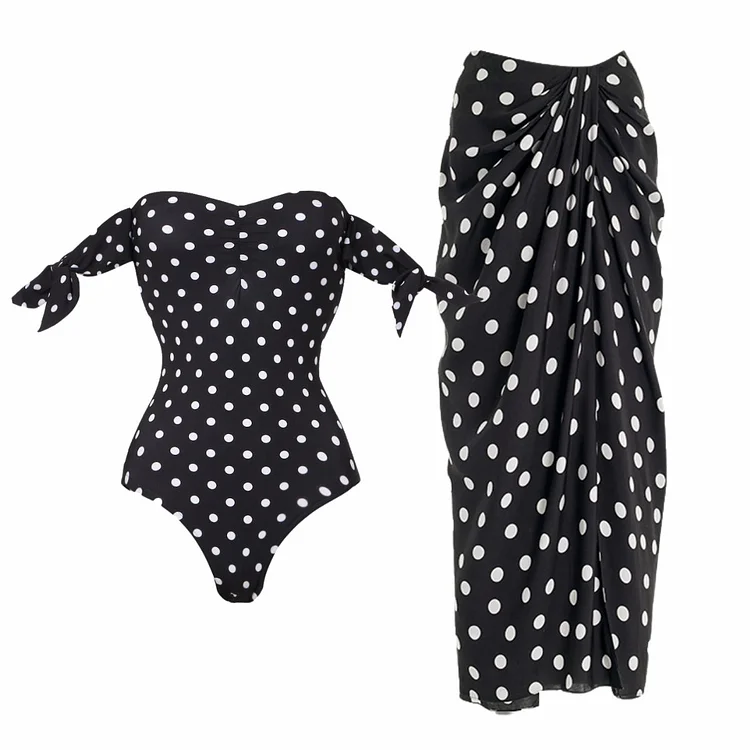 Polka-Dot One Piece Swimsuit and Skirt
