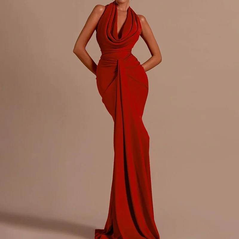 Zingj 2025 New Fashion Sexy Hanging Neck To Bare Back To The Waist Thin Design Red Long Dress Women's Summer
