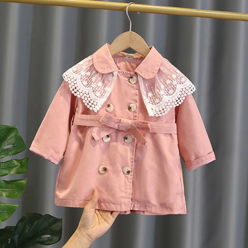 New Spring Fashion Kids Coats for Girls 18M-8 Years Long Sleeve Jackets Cotton Kids Clothes 2021 Autumn Lace Children Coat