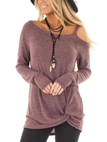 pornhint Pornhint 2023 Autumn Off Shoulder T-Shirt Women Long Sleeve Casual Loose Solid Color Sexy Tee Tops Ladies Pullover Hollow Out Streetwear