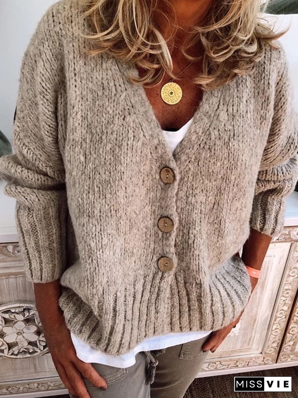 Plus Size Women Buttoned Casual Cardigans Sweater