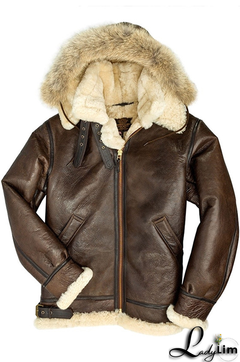 Brown Fashion Street Patchwork Contrast Zipper Hooded Collar Outerwear