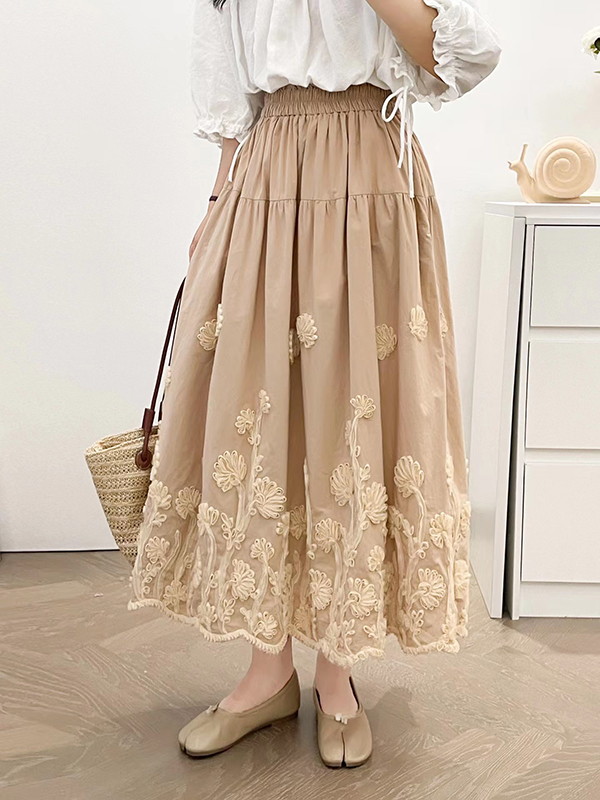 Loose Three-dimensional Floral Cotton Half Skirt