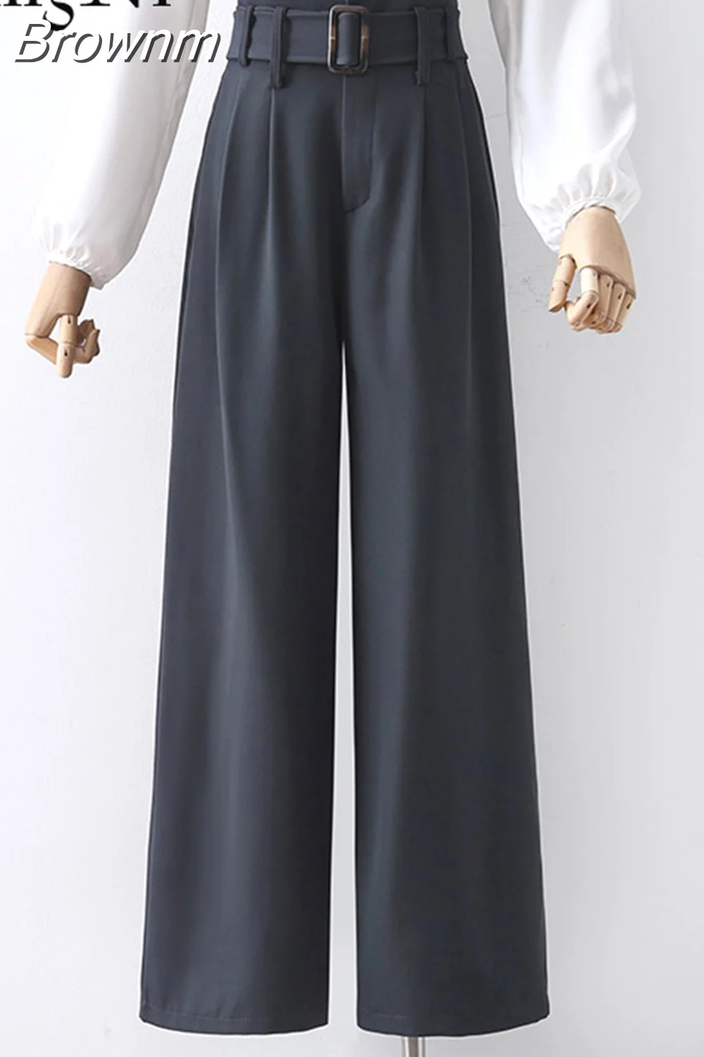 Brownm Female High Waist Wide Leg Pants Loose Casual Belt Fashion 2023 Spring Autumn Long Suit Pants Womens Black Trousers OL