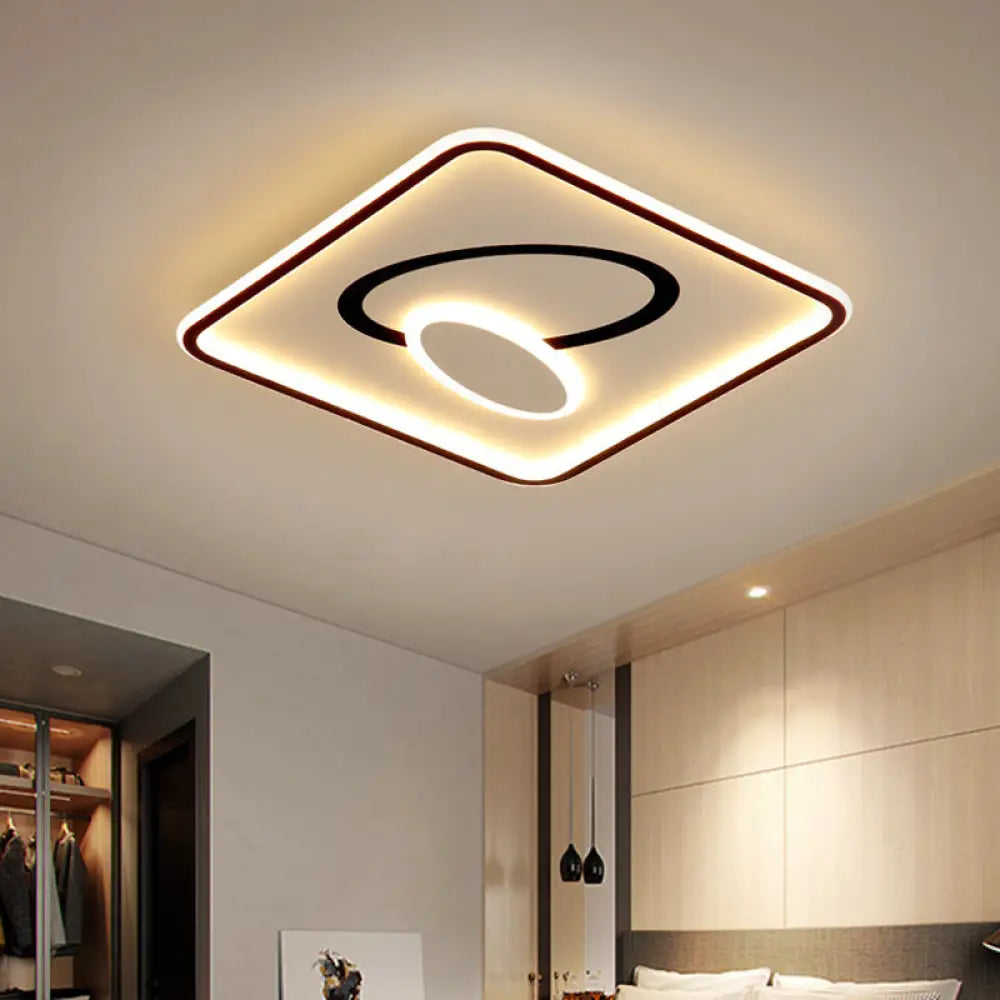 16&rsquo;/19.5&rsquo; Modern Black & White Led Flush Mount Lamp - Square Metal Design Warm/White Light