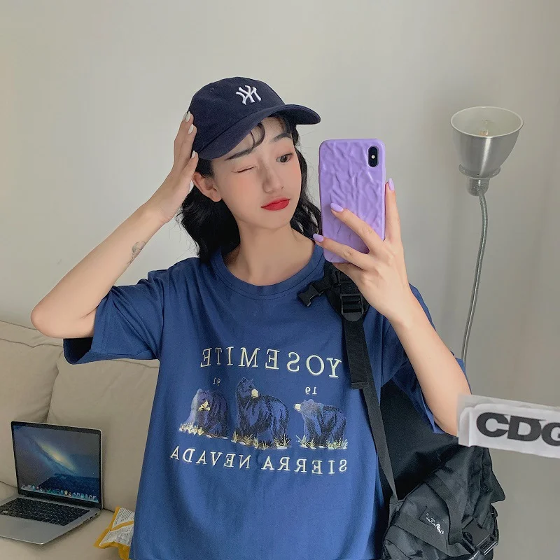 Brownm Brownm T-Shirt Girls Summer 2024 New Korean Version Loose Thin Student Jacket Girls 'College Style Women's Fashion