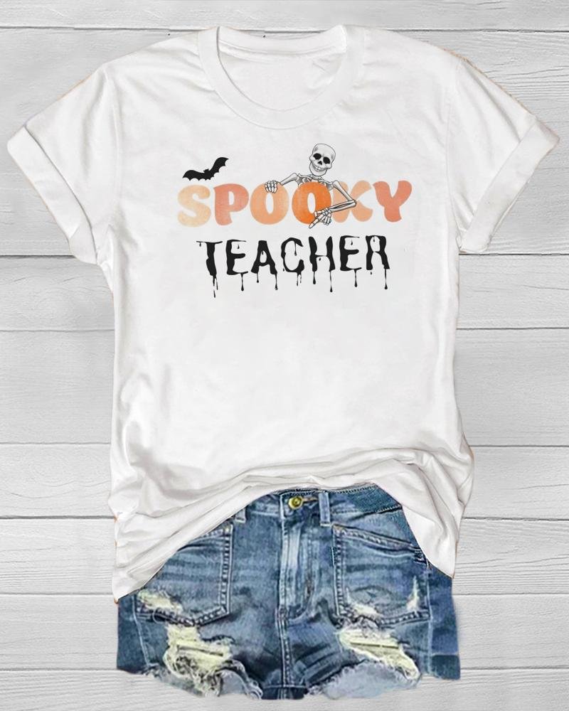 Halloween Spooky Teacher Print T Shirt