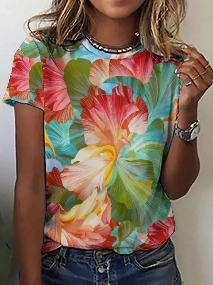 Printed Short Sleeve Casual T-shirt for  Women and Men Unisex Pattern Marble, Red, Green