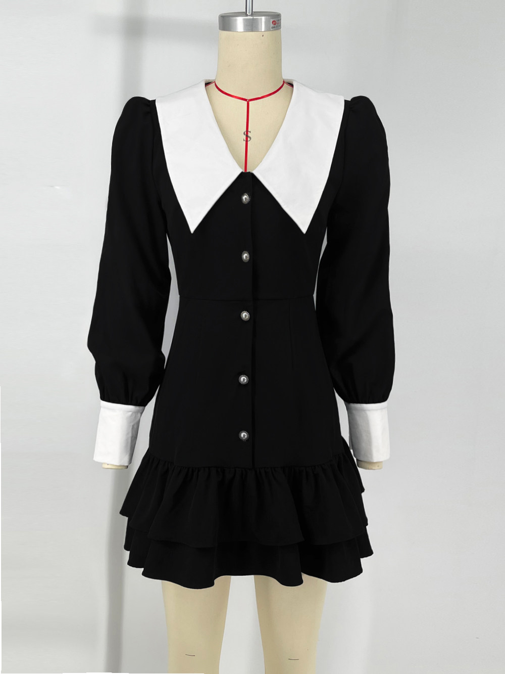 Ootddress Black Ruffled Patchwork Mini Dress For Women High Waist V-Neck Slim Fashion Elegant Party Dress Gown Women's Sexy Dress