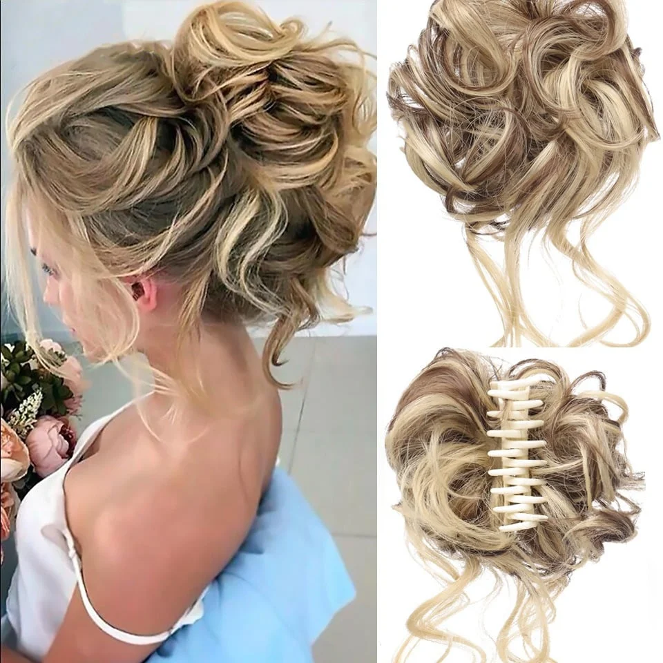 Messy Bun Hair Piece, Wavy Curly Chignon Ponytail Hairpiece for Daily Wear