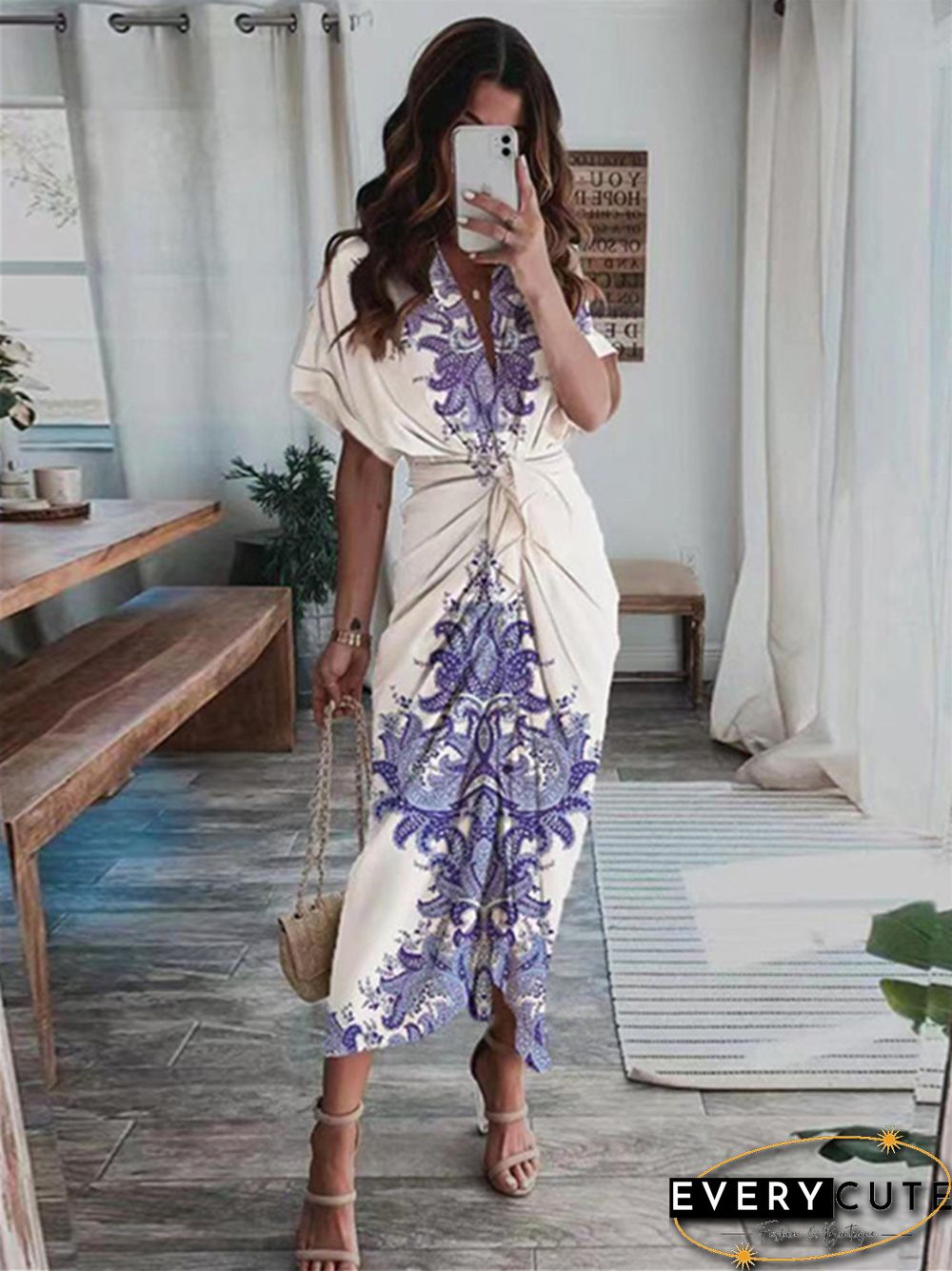 Summer New Bohemian Printed Fashionable Satin Dress