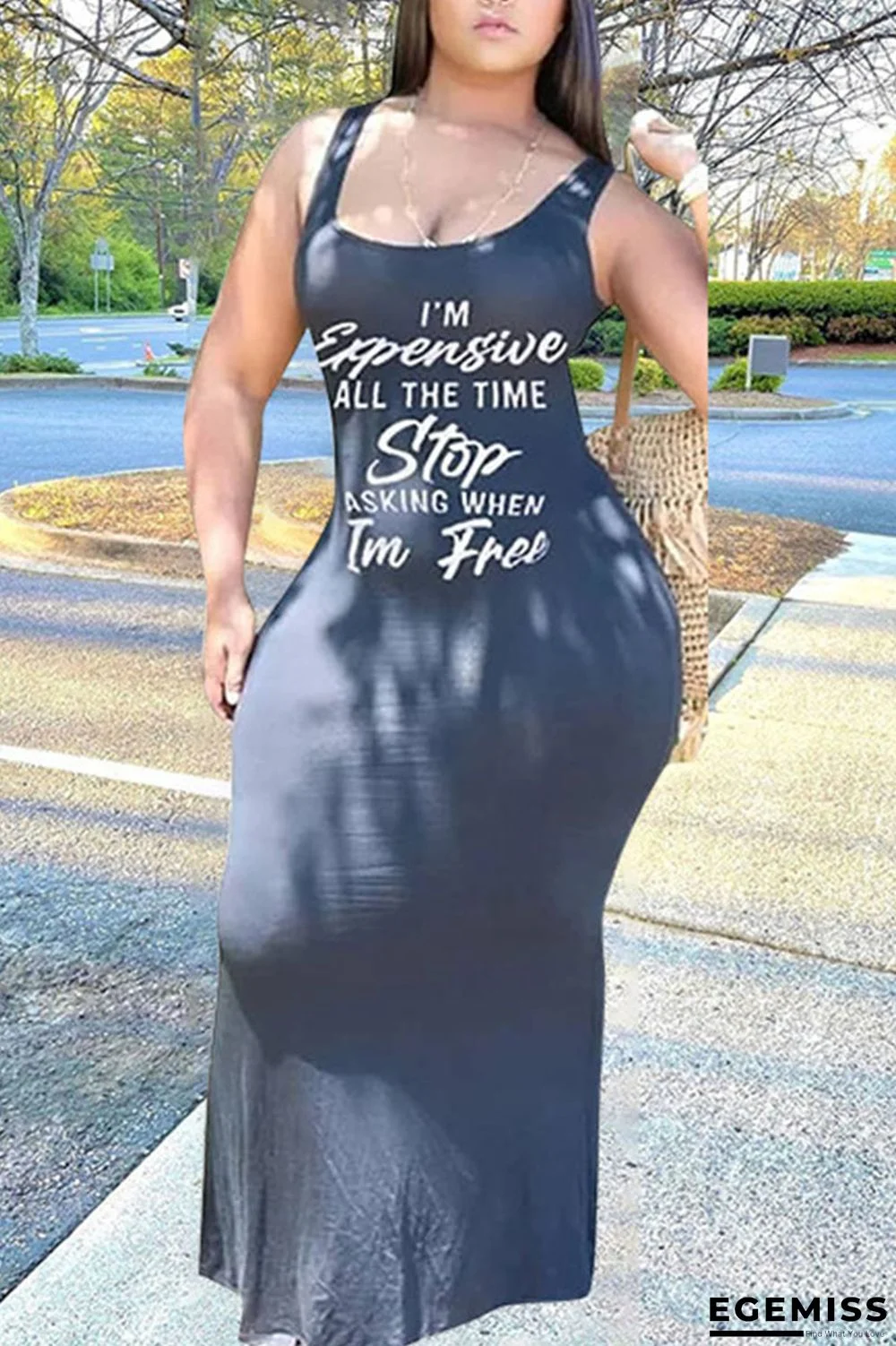 Grey Casual Print Patchwork U Neck Vest Dress Plus Size Dresses | EGEMISS