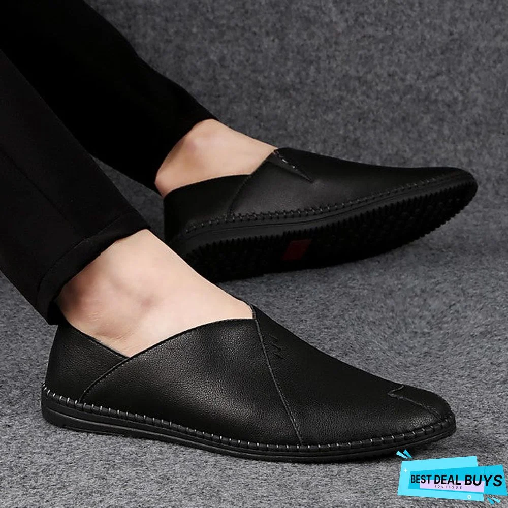 Men's Leather Shoes Nappa Leather / Cowhide Spring & Summer Casual Loafers & Slip-Ons Breathable Black / Light Red / Dark Brown / Driving Shoes