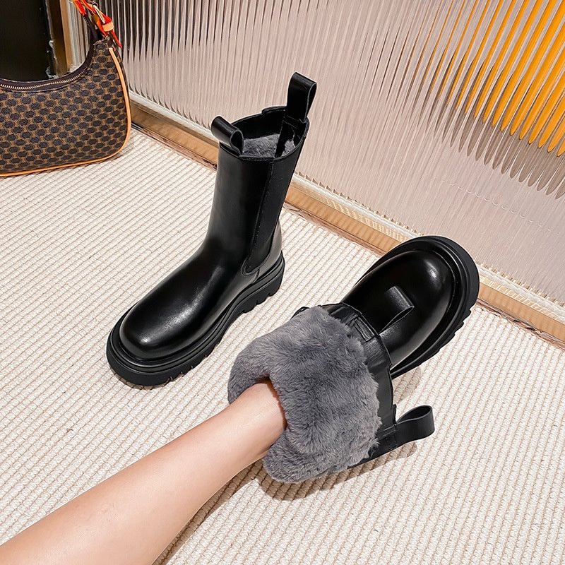 Korea Simple Zipper Artificial plush Heels Martin Boots Shoes