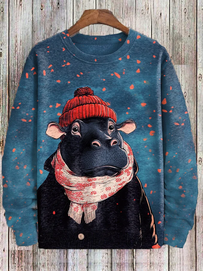 Men's Winter Scarf Hippo Art Casual Sweatshirt