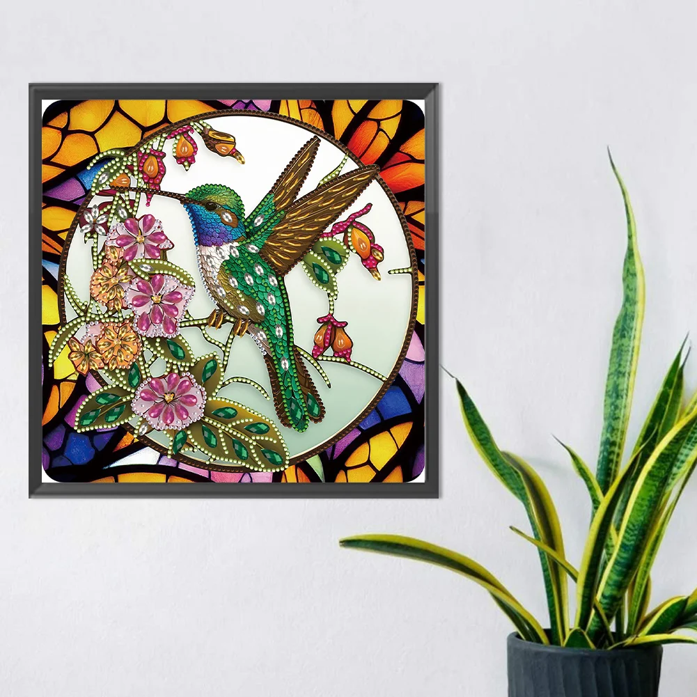 Diamond Painting - Partial Special Shaped Drill - Stained Glass Hummingbird(30*30cm)