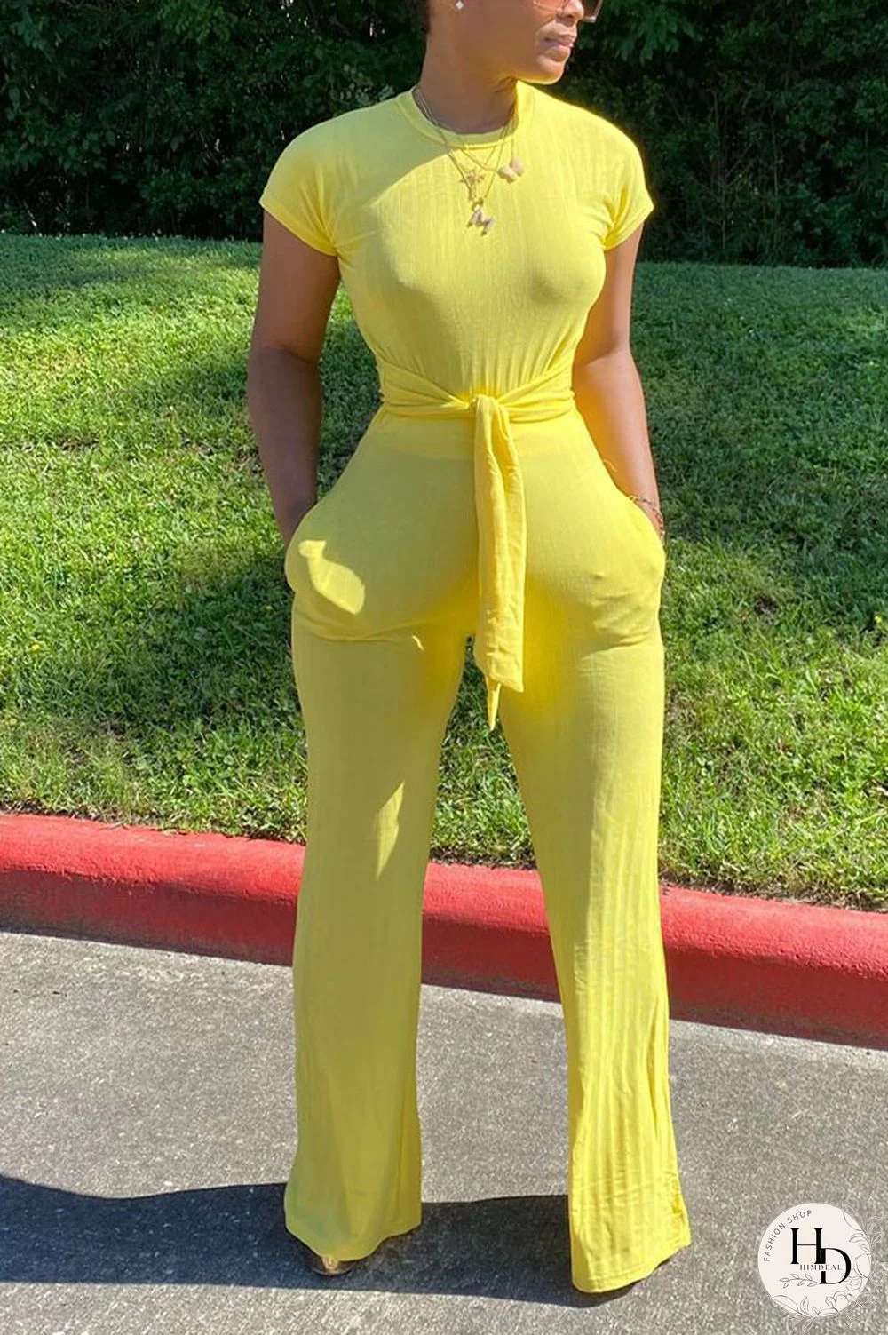 purple Fashion bandage Short Sleeve O Neck Jumpsuits