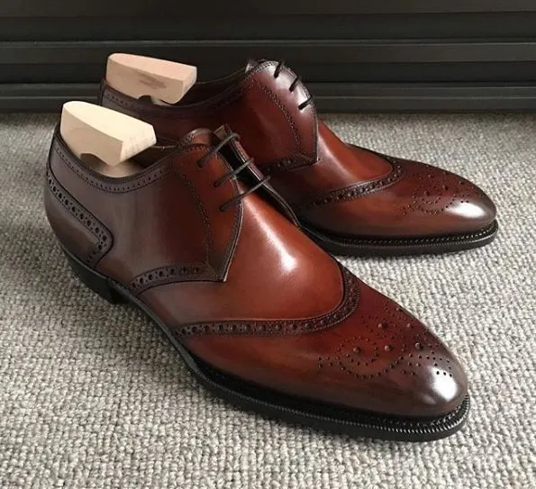 Handmade Men Brown Wing Tip Brogue Shoes, Brown Formal Shoes, Shoes