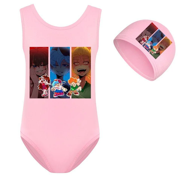 Pico Friday Night Funkin Print Little Girls One Piece Beach Swimsuit-Mayoulove
