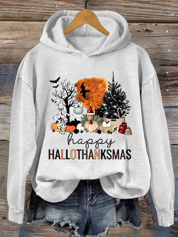 Women's  Happy Hallothanksmas Print Casual Sweatshirt socialshop