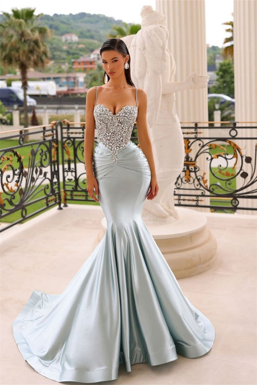New Arrival Spaghetti-Straps Sweetheart Mermaid Prom Dress With Crystals - lulusllly