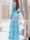Empire Plunging V-Back Long Sleeves Maxi Dress