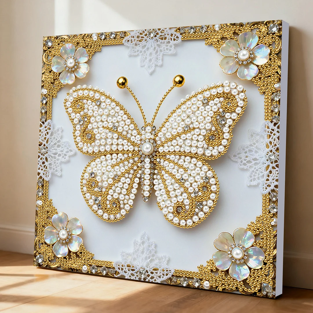 Butterfly DIY Pearl Diamond Art Kit for Adults Home Decor 25x25cm With Frame