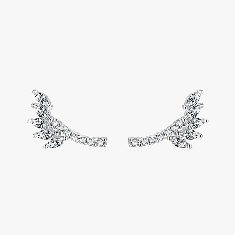1 Pair 925 Sterling Silver Zircon Leaf Ear Studs
