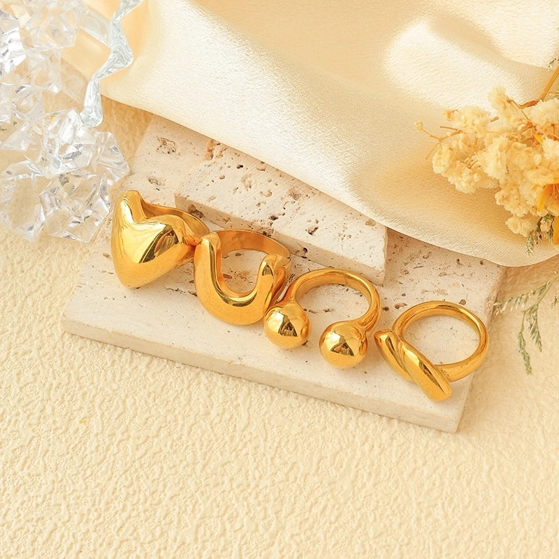 Elegant Roman Style Commute Geometric Heart Shape 304 Stainless Steel 14K Gold Plated Rings