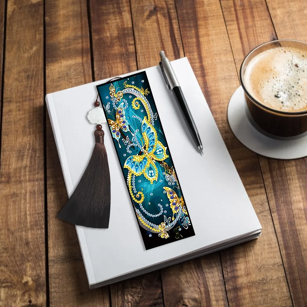 2pcs DIY Diamond Painting Leather Bookmark Butterfly Tassel Crafts