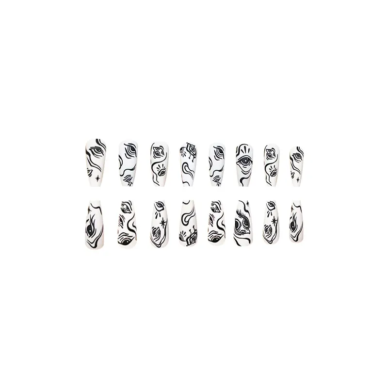 Churchf Churchf New Short Ballet Black Line Eyes Frosted Eye Nail Fake Nail Simple Fashion Wind Wear Nail Piece
