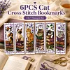 14CT 2 Strands Cross Stitching Bookmark Kit 6PCS Single-Sided Stamped Embroidery Page Marker Set Vintage Stamped Cross Stitch Page Charm for Teachers Bookworms Women Readers (Book Cats) tapestrymarket