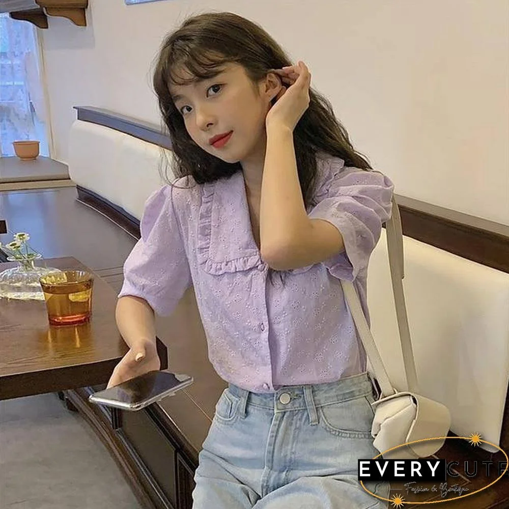 New Embroidery Oversize Women Blouses Summer Tops Femme Casual Womens Shirt Short Sleeve Cotton Girls Blouse Plus Size Blusas