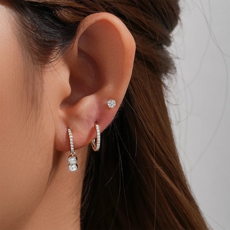 1 Set Minimalist Geometric Inlay Brass Zircon 18K Gold Plated Drop Earrings Earrings