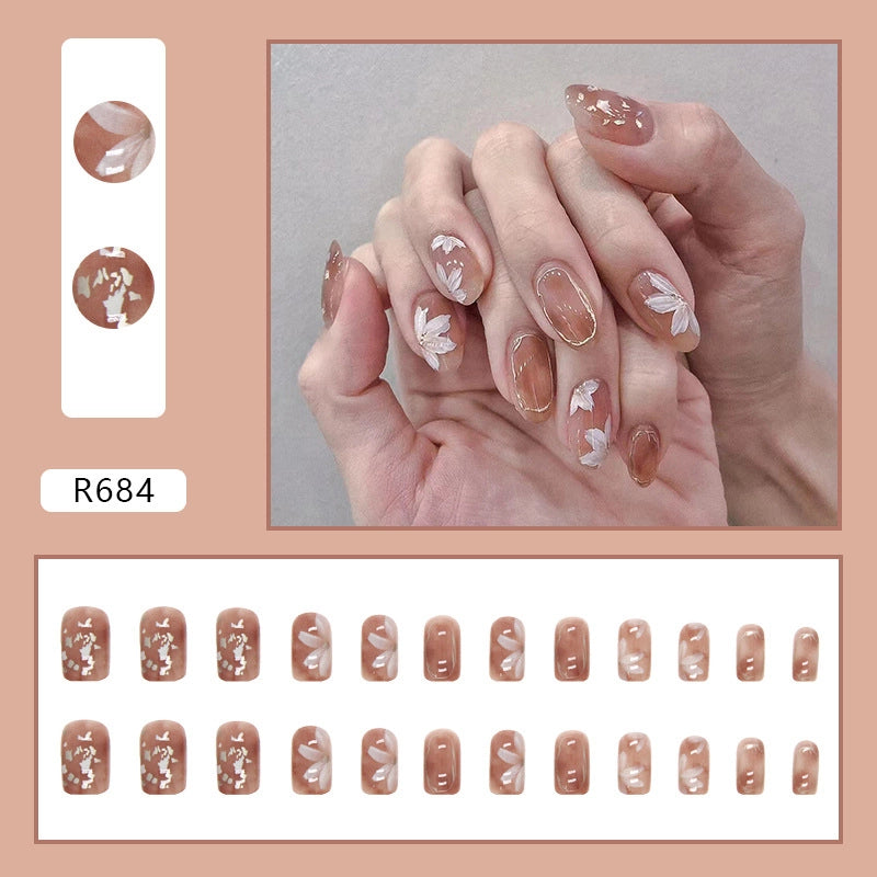 Simple And Cute Classic Style Autumn And Winter Wear Armor Cheap Hot Sale Nail Sticker Caramel Amber Finished Product Fake Nails