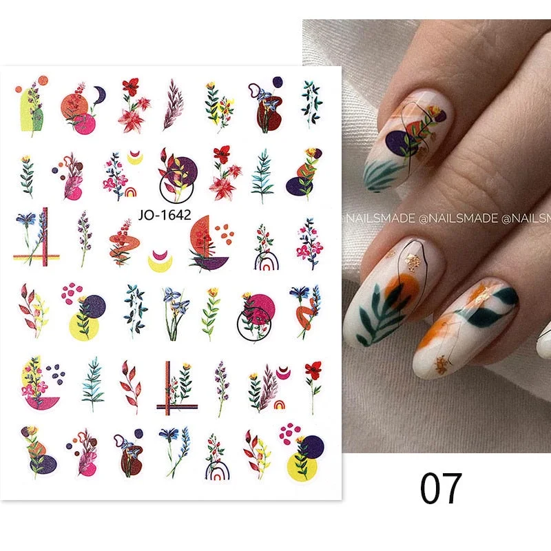 1PC Succulent Plants Flower 3D Nail Sticker Spring Floral Leaves Adhesive Transfer Decals Slider DIY Nail Art Decoration-Nail Inspo