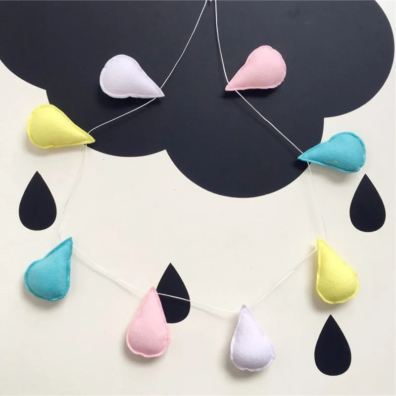 Ins Nordic Felt Raindrops Garland Wall Hanging Ornament Water Drops Banners Kids Room Decoration Children's Clothing Store Props
