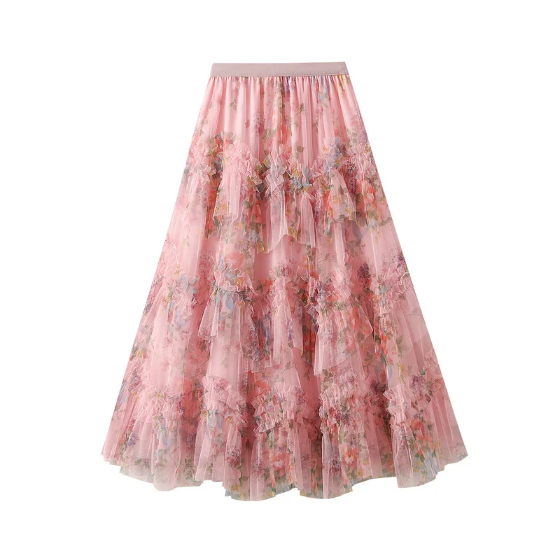 Nigikala Nigikala Up With Color Flower Mesh Dress Dress Girl 2025 Spring French Court Style Temperament Cake Skirt 8077