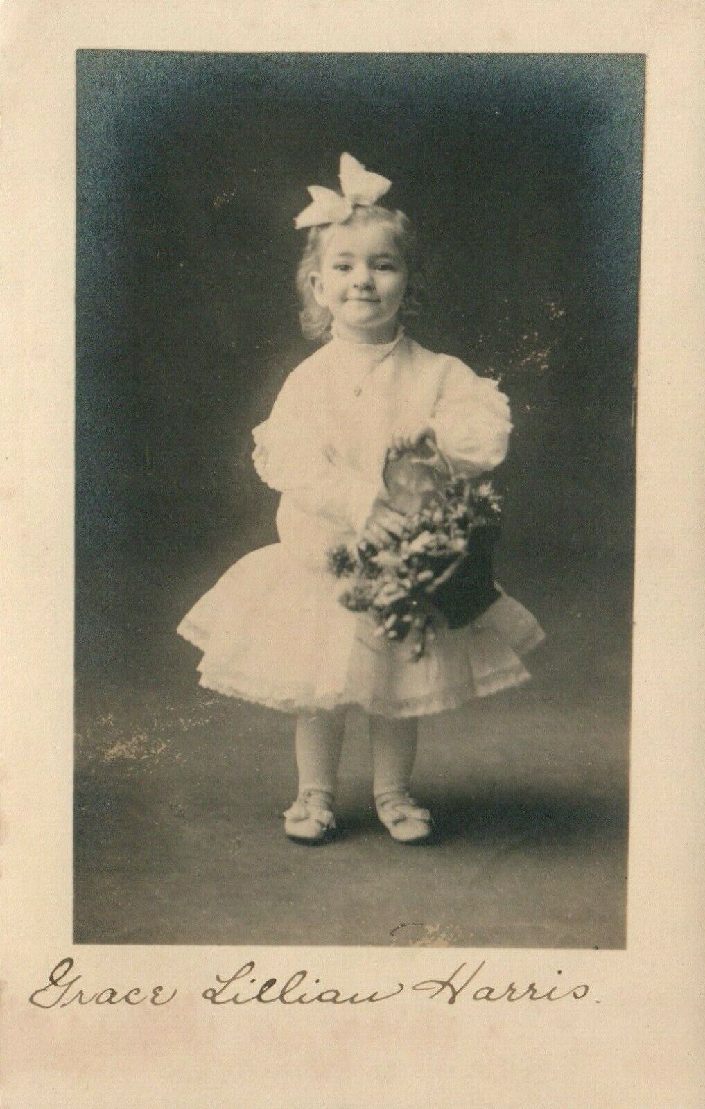 Antique Adorable Little Girl Grace Lillian Harris RPPC Real Photo Poster painting Postcard