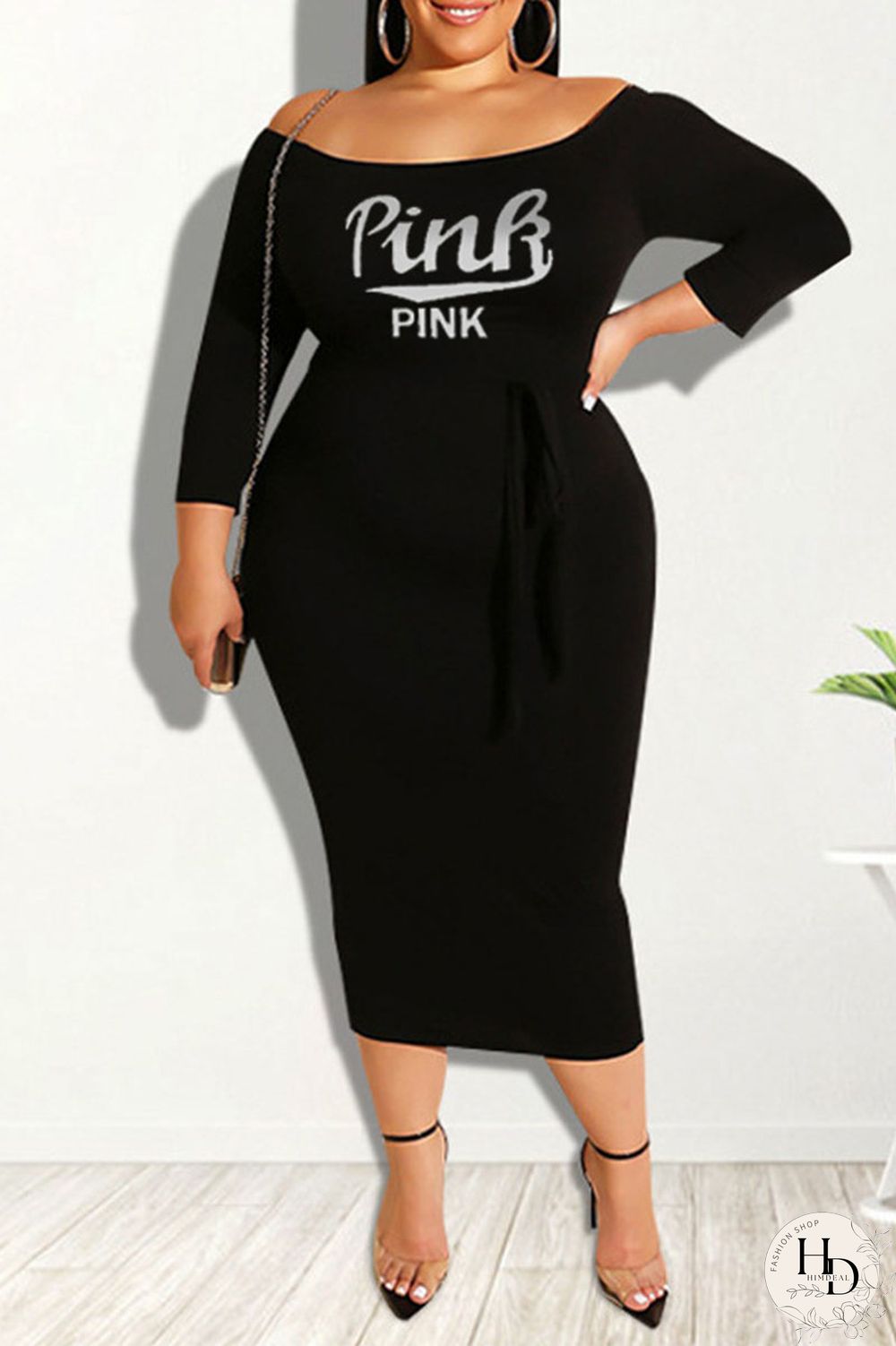 Orange Casual Print Patchwork Off the Shoulder One Step Skirt Plus Size Dresses