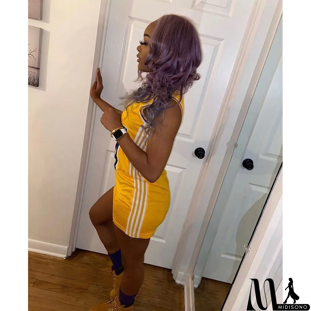 MidiSono - Casual Sports Printed Mini Jersey Dress