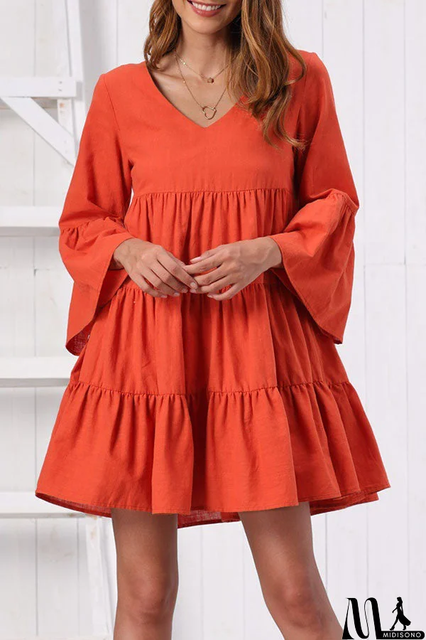 MidiSono - V-neck Ruffled Short Swing Dress