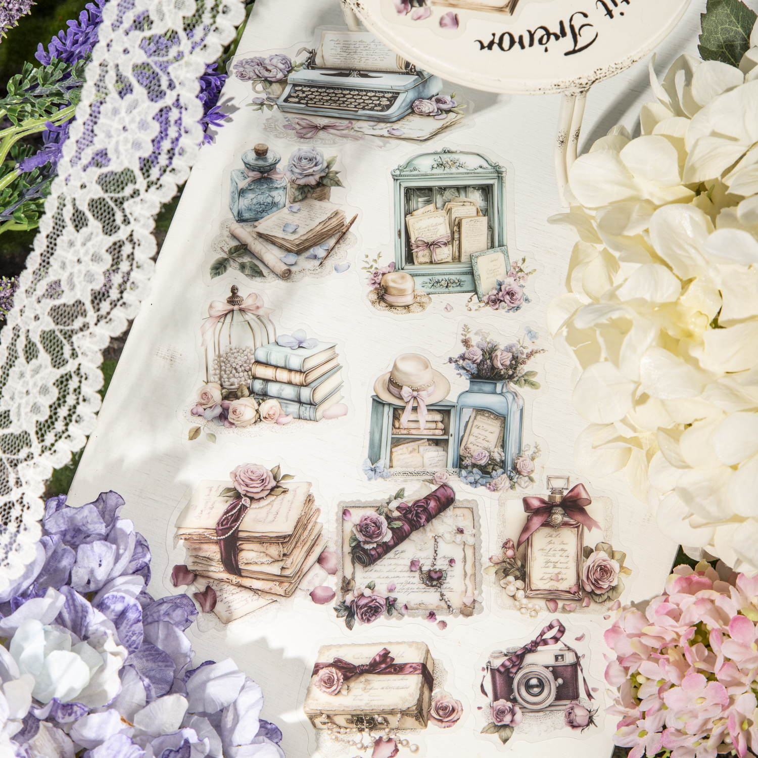 PET 스티커 - 꽃 시즌 편지 시리즈 빈티지 꽃 책