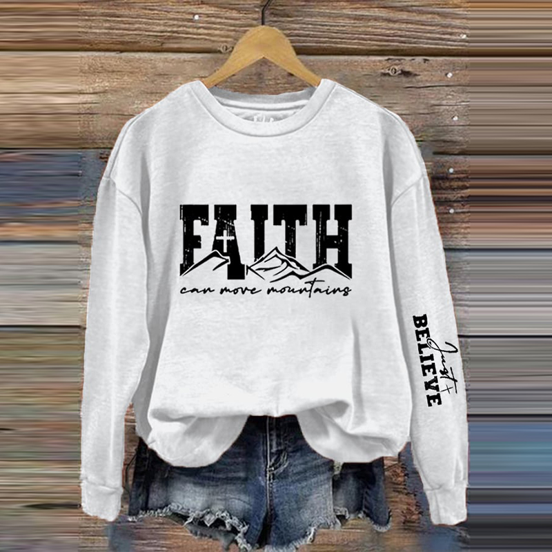 Comstylish Women's Faith Can Move Mountains Print Crew Neck Sweatshirt