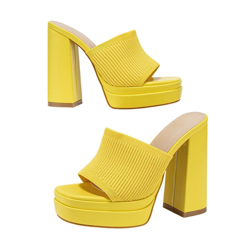 Yyvonne Women Shoes Exploding Spring And Summer Big-Size Show Waterproof Table Knitted Fashion Coarse And Female High Heel Slippers
