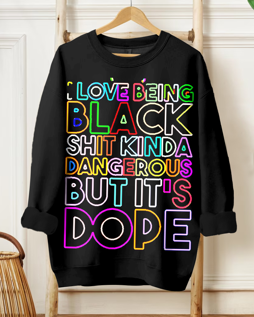 Women's Casual Fashion Love Being Black Cartoon Prints Long-sleeved Sweatshirt