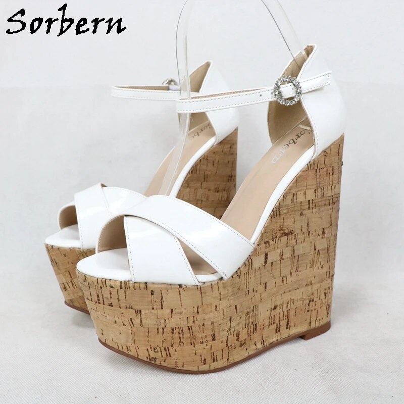 VCSHOES White Cross Strap Wedge Sandals Women Platform Shoes Slingback Shoes Unisex Heels Shoe