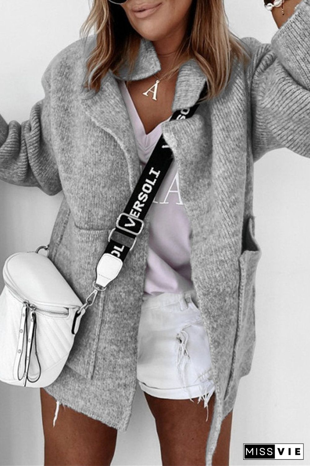 Suit Collar Double Pockets Knitted Coat