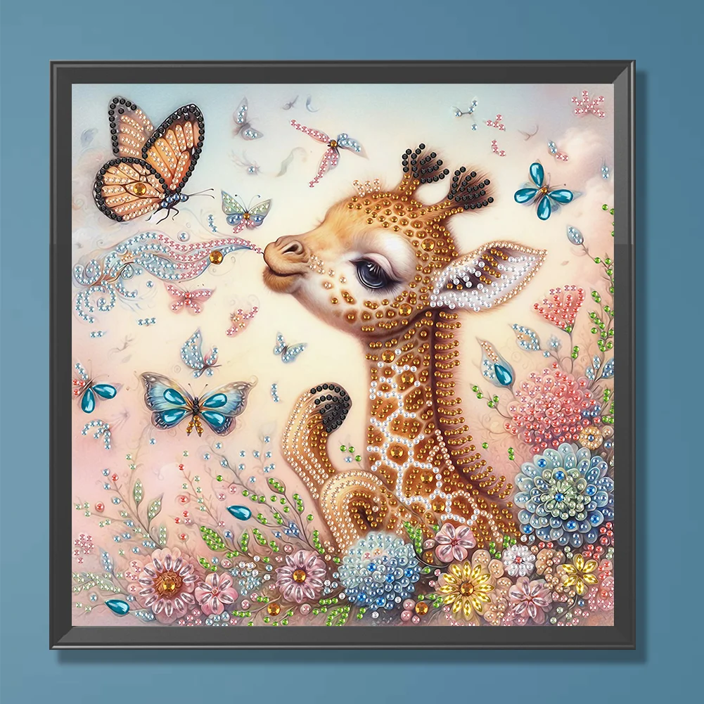 Diamond Painting - Partial Special Shaped Drill - Cute Flower Giraffe(Canvas|30*30cm)