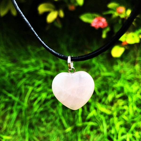 Rose Quartz Heart Necklace Polished Pendant Jewellery Natural Crystal Healing Unique Unisex Birthday Gift Gemini June Cancer - Shop Trendy Women's Fashion | TeeYours